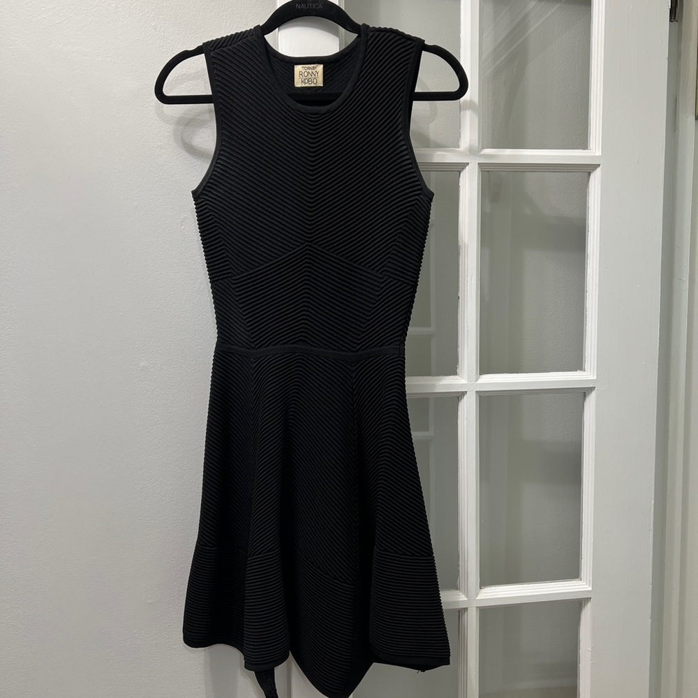 Torn By Ronny Kobo - Texture Ribbed Fit & Flare Black Dress - Size Small